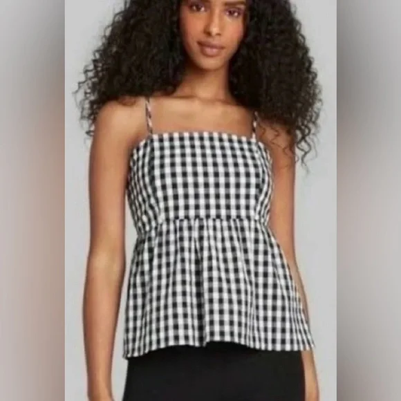 Wild Fable Gingham Peplum Top in Black and White, Size Medium - Picture 1 of 8